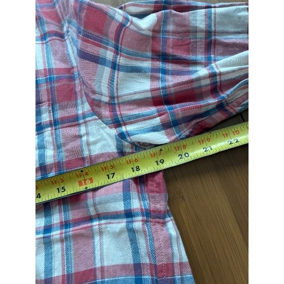 John Elliott Sly Cotton Straight Hem Plaid Shirt Red Pink White 2 Medium - Picture 5 of 6